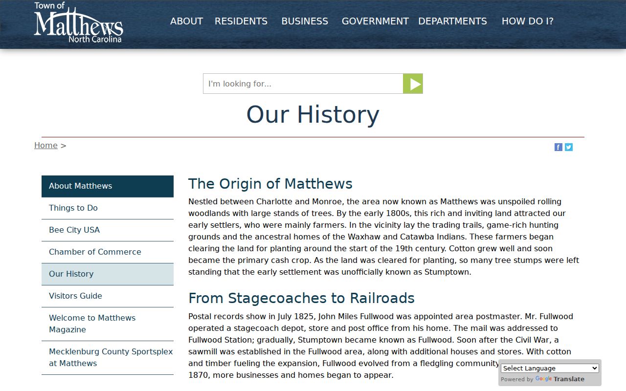 Matthews city directory research using Town history for Stumptown, Fullwood, and Matthews Station