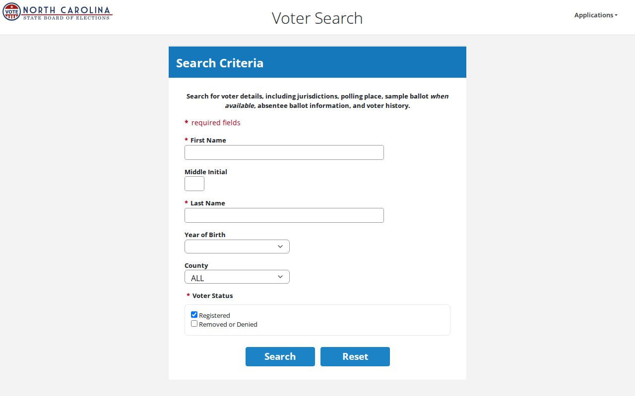 Matthews residents directory North Carolina voter search fields